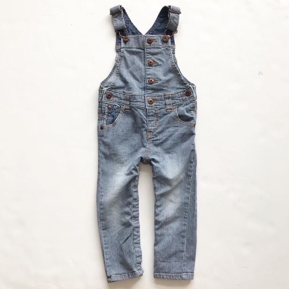 Oshkosh blue stripe button denim overalls EUC 24m